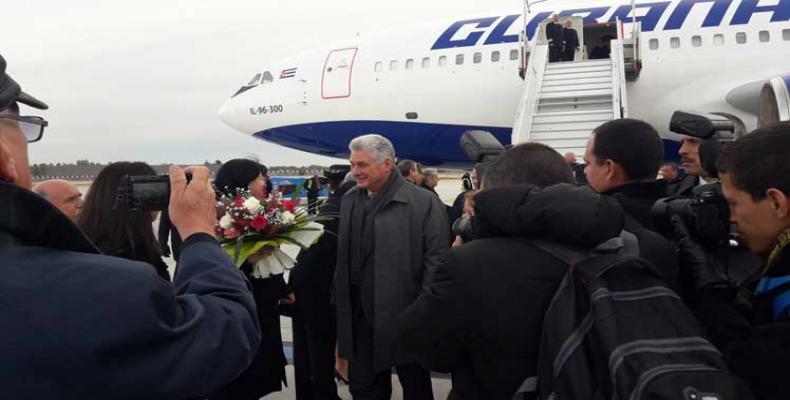 President Miguel Diaz-Canel arrives in Paris en route to Russia.