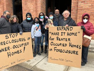 Detroit Moratorium NOW! Coalition demonstration outside Wayne County Treasurer on March 30, 2022