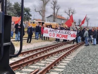 Greek workers block railroad tracks carrying NATO tanks going to Ukraine.