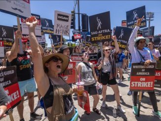 Striking Writers and Actors on the picket line