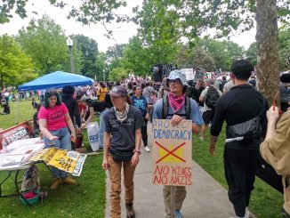 Detroit No Kings Day No Kings No Nazis sign
